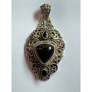 42.8mm Unbranded 925 Sterling Silver Slide Closure Pendant w/ Black Gemstones